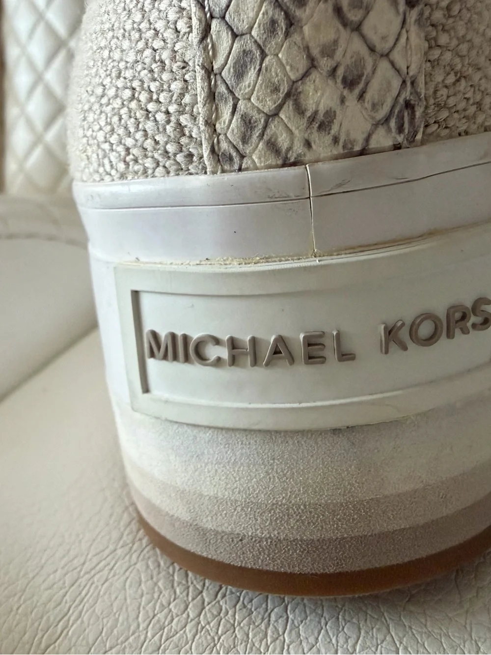 Michael Kors Cream-Tan Platform Sneakers with Snakeskin Accent